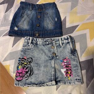 Toddler girl 2pc Denim Skirts bundle with Tiger and Peace Graphics 3T